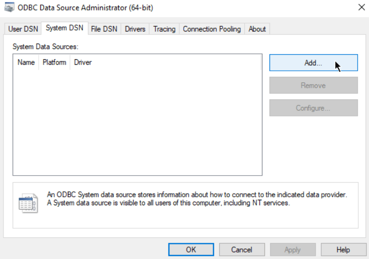 System DSN: Elastisearch to Power BI